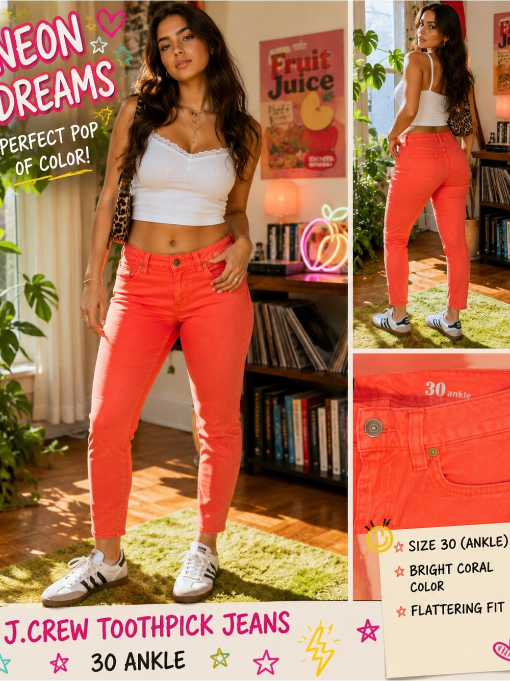 J.Crew Toothpick Ankle Jeans Coral Pink Size 30 Skinny Stretch Ankle Pants